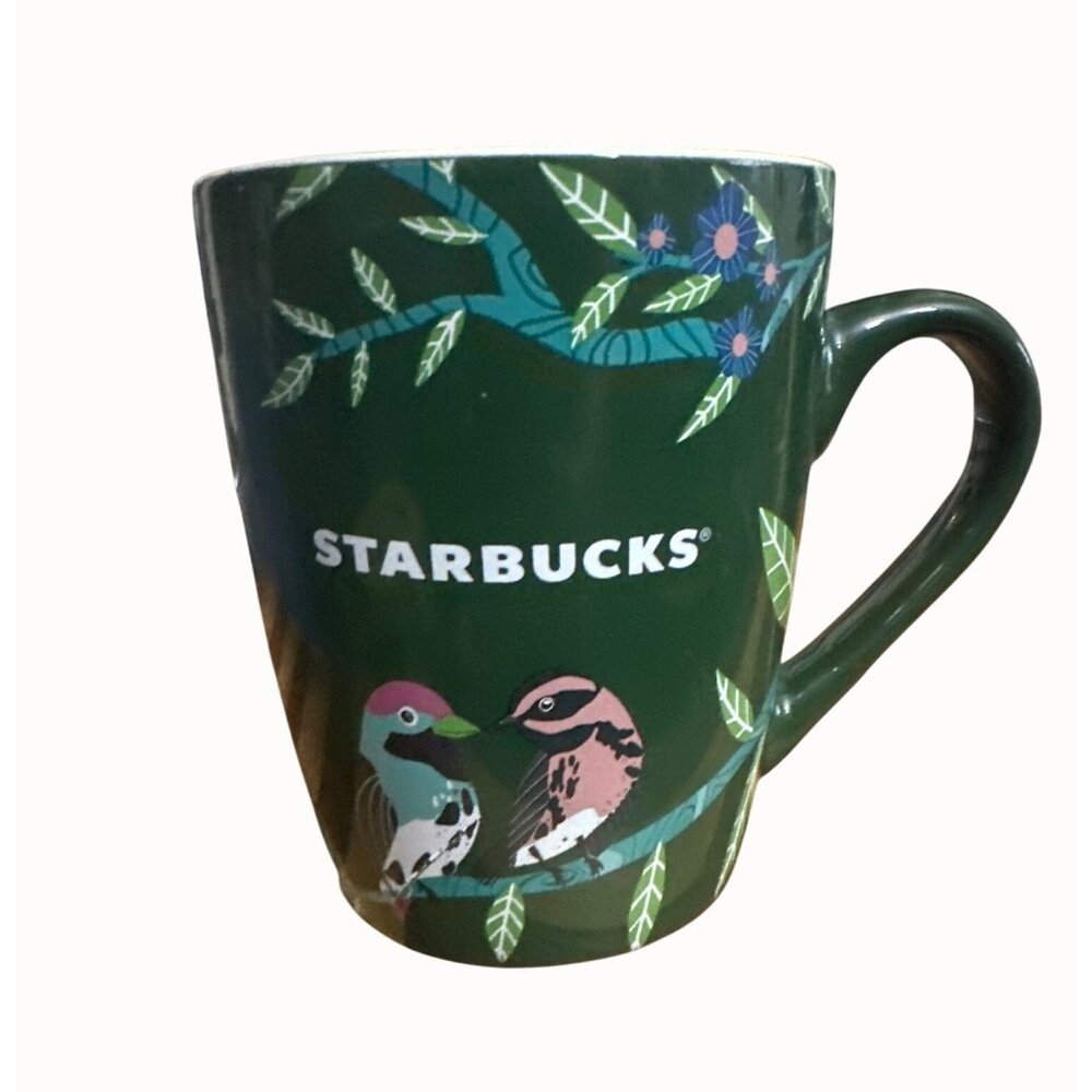 Starbucks Ceramic Mug 10 Fl Oz Green With Bird Design